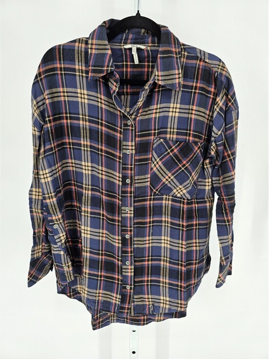 Buckle Tops - BKE Womens Sz S Boyfriend Fit Long Sleeve Button Up Flannel Shirt Blue Plaid